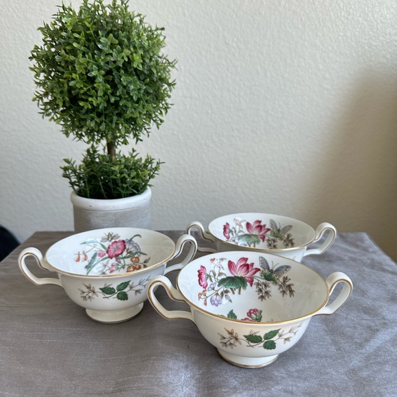 Wedgwood Charnwood Floral Bone China Footed Bouillon Cups ONLY -Set Of 3